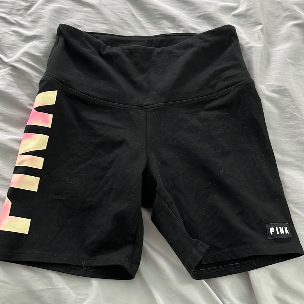 Black Victoria Secret Biker shorts with Pink lettering